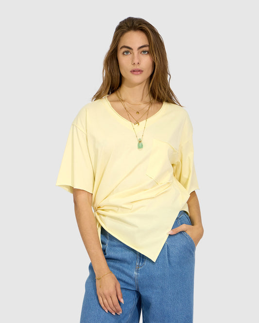 Lemon Brave Soul Oversized T-Shirt with V-neckline - alternate view