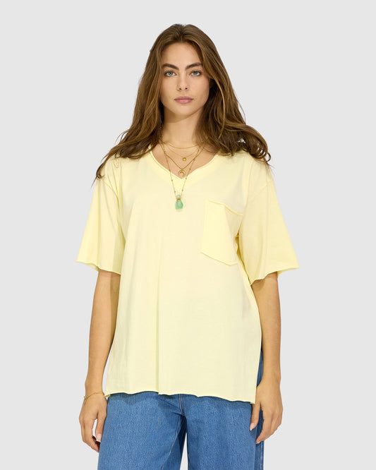 Lemon Brave Soul Oversized T-Shirt with v-Neck - alternate view