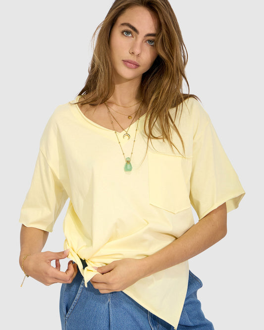 Lemon Brave Soul Oversized T-Shirt with oversized silhouette and V-neckline - front view