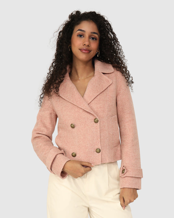 Better Off Wool Blend Military Peacoat - Blush