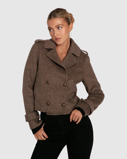 Better Off Wool Blend Military Peacoat - Walnut