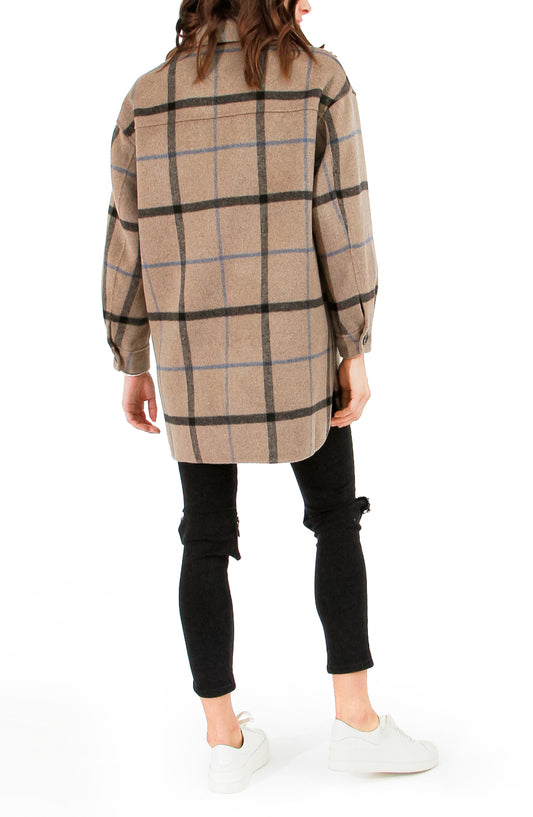 Back Together Wool Blend Belted Shacket - Oat Plaid
