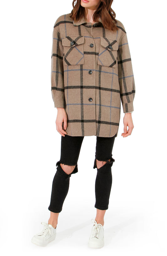 Back Together Wool Blend Belted Shacket - Oat Plaid