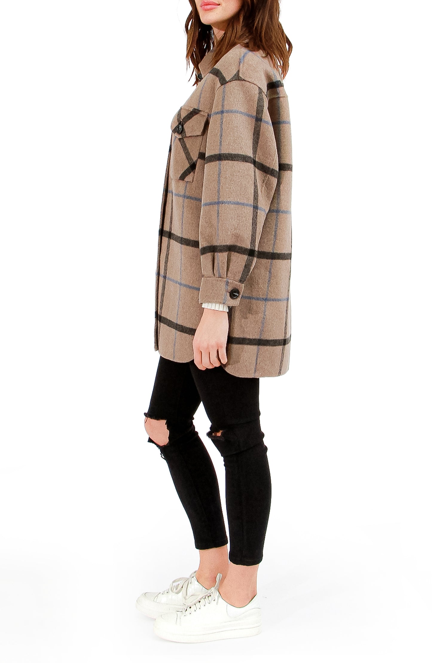 Back Together Wool Blend Belted Shacket - Oat Plaid