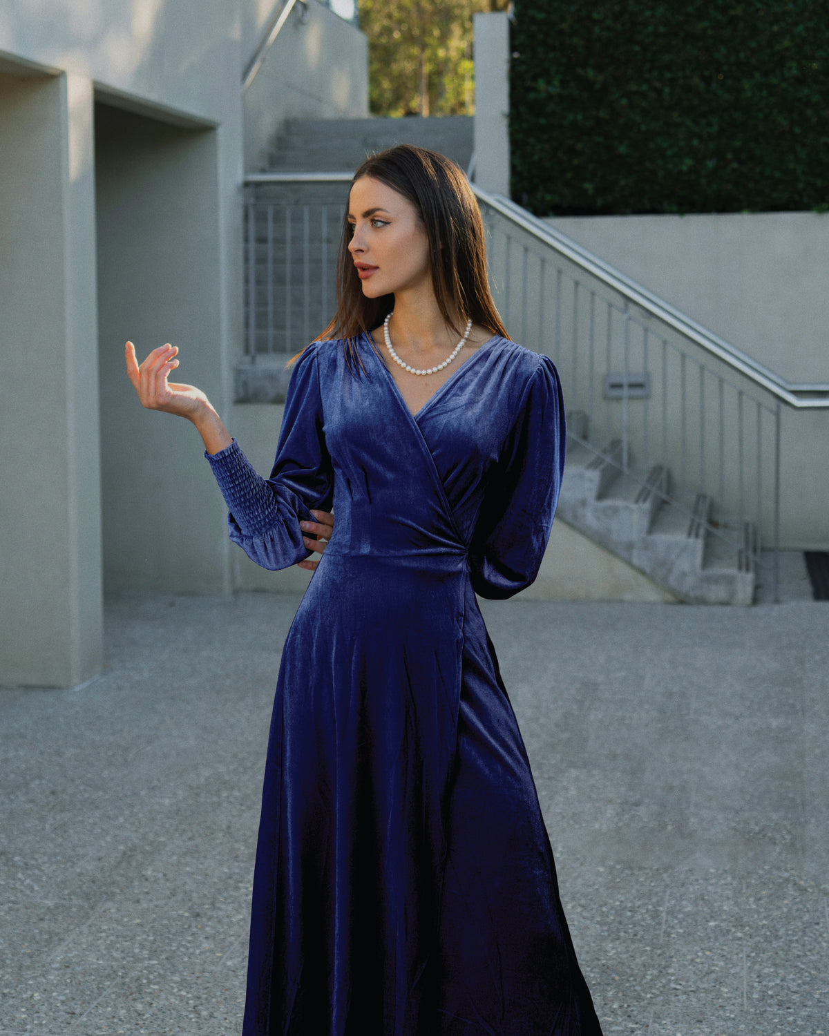 Wrap Dress Royal Blue Velvet Midi Dress WST-002 Royal Blue V-Neck