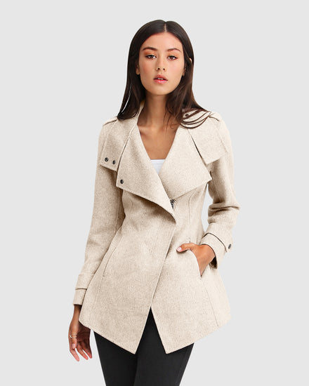 Bad Girl Wool Blend Moto Coat - Oat Marle