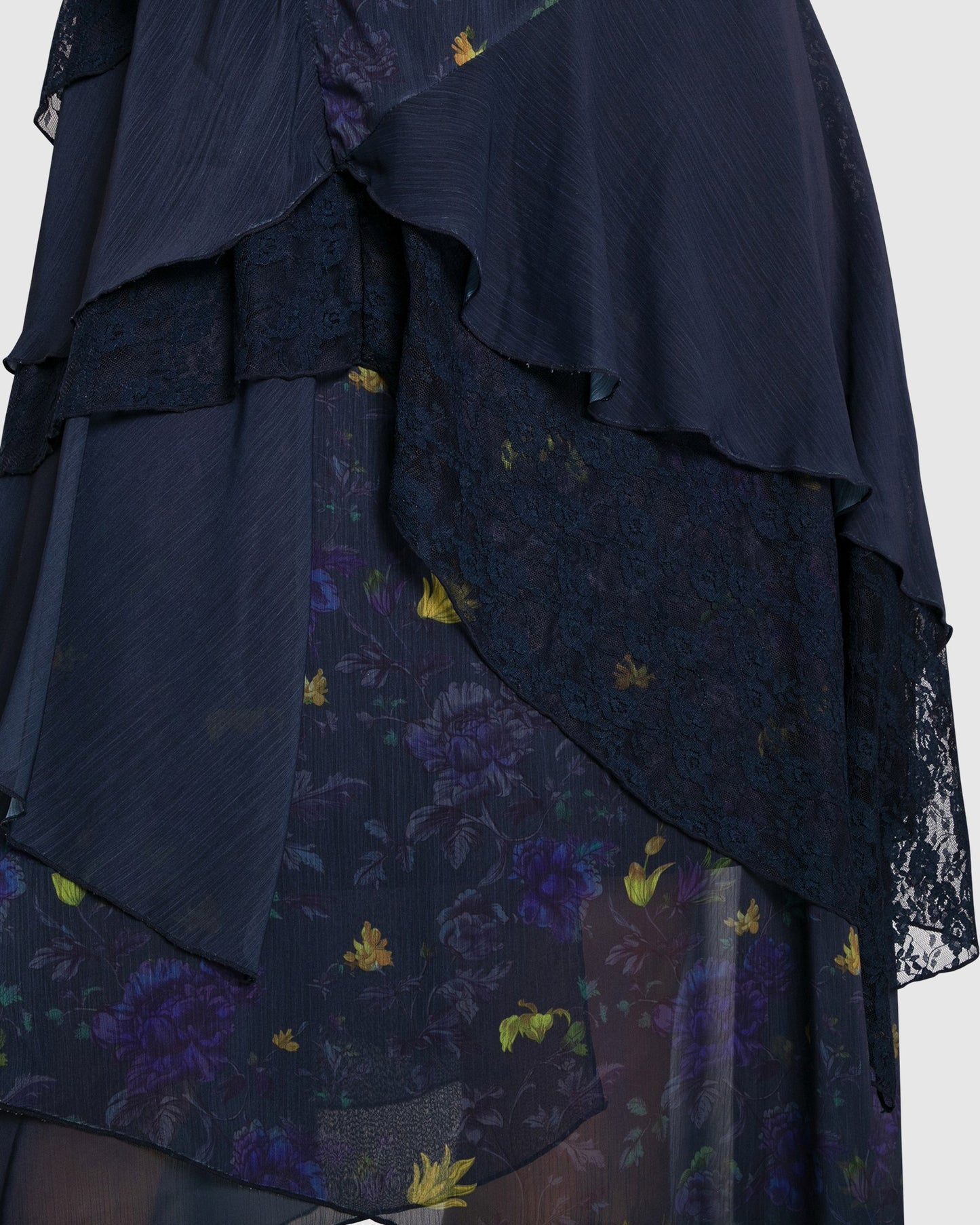 Charmed Floral Print Ruffle Midi Dress - Navy