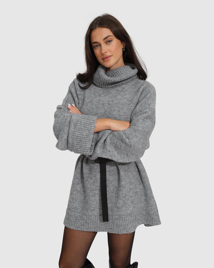 Cuddle Me Oversized Tunic Sweater - Grey