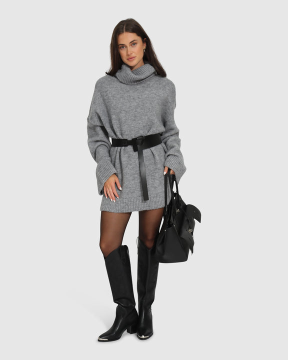 Cuddle Me Oversized Tunic Sweater - Grey