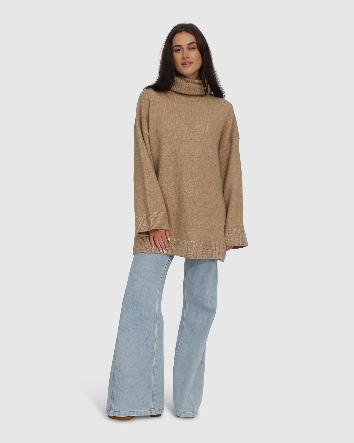 Cuddle Me Oversized Tunic Sweater - Beige