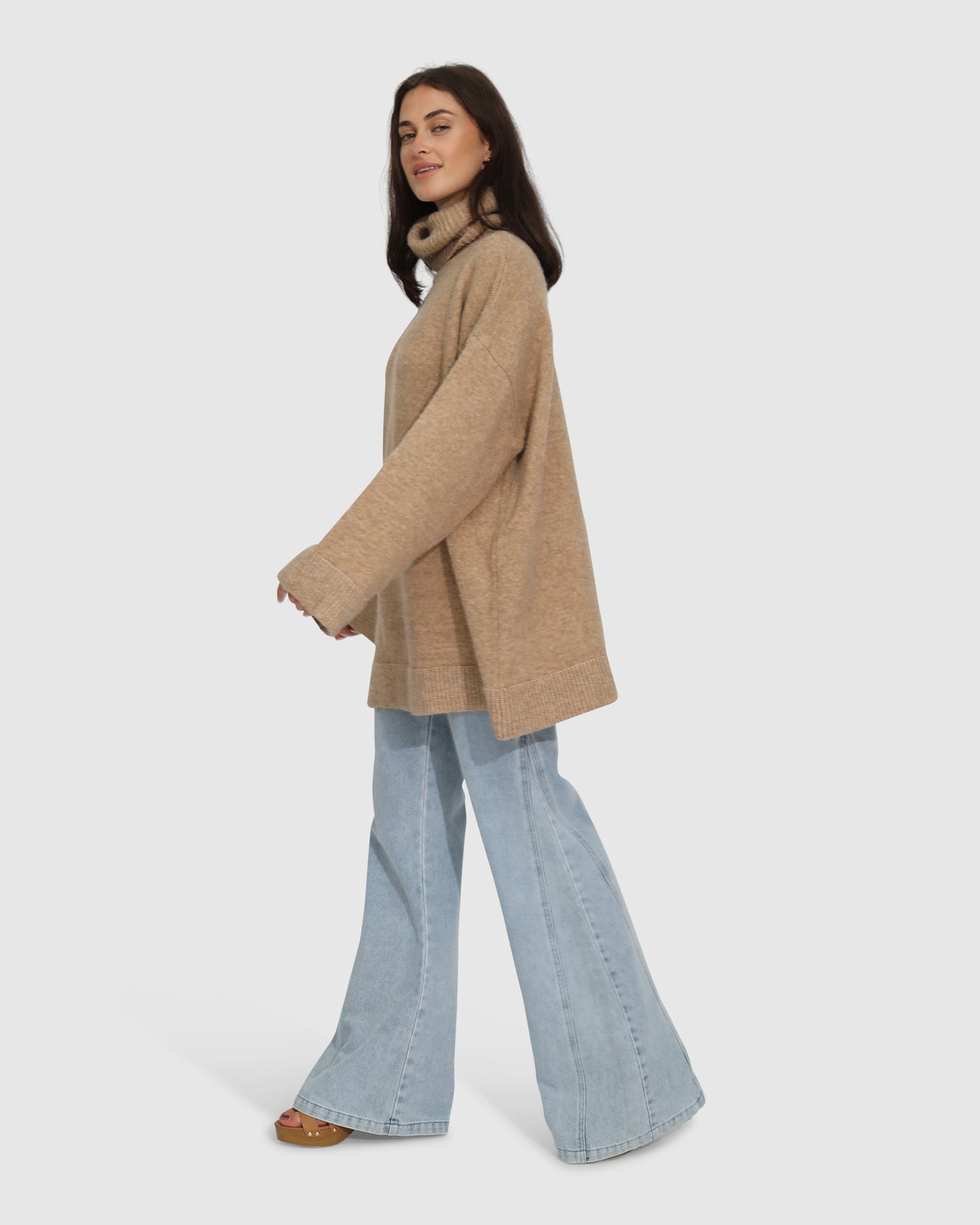 Cuddle Me Oversized Tunic Sweater - Beige