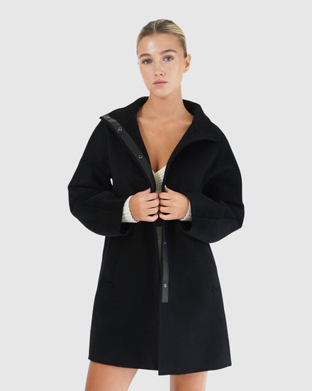 Come On Over Wool Blend Trimmed Coat - Black