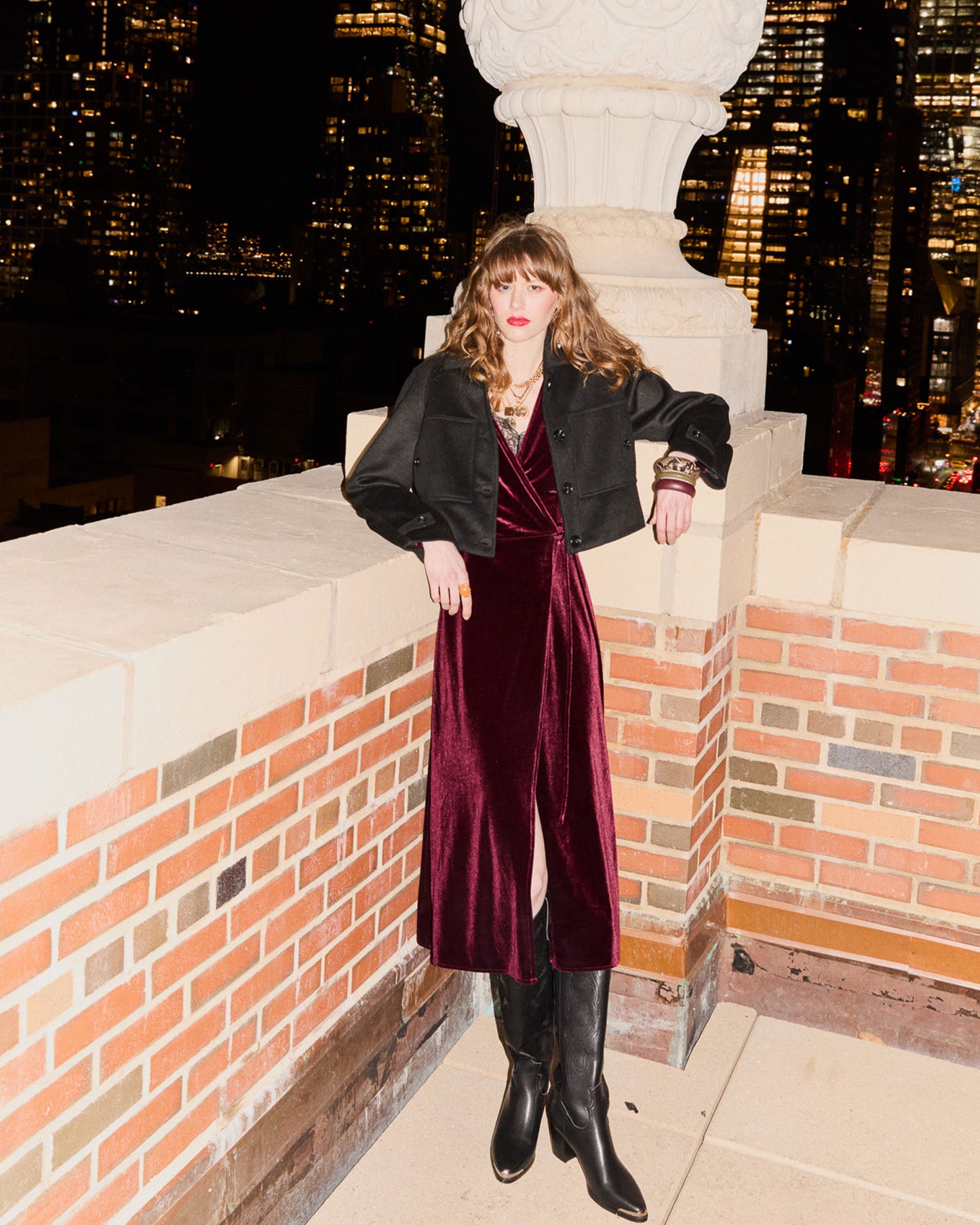 Current Mood Velvet Wrap Dress - Burgundy