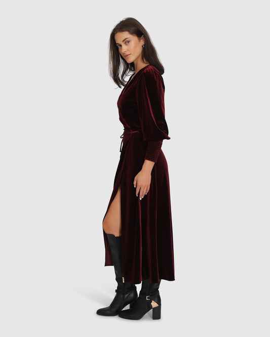 Current Mood Velvet Wrap Dress - Burgundy