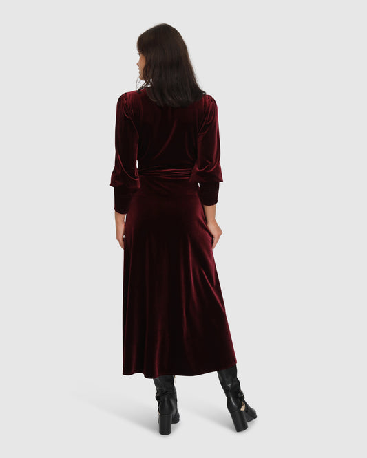 Current Mood Velvet Wrap Dress - Burgundy