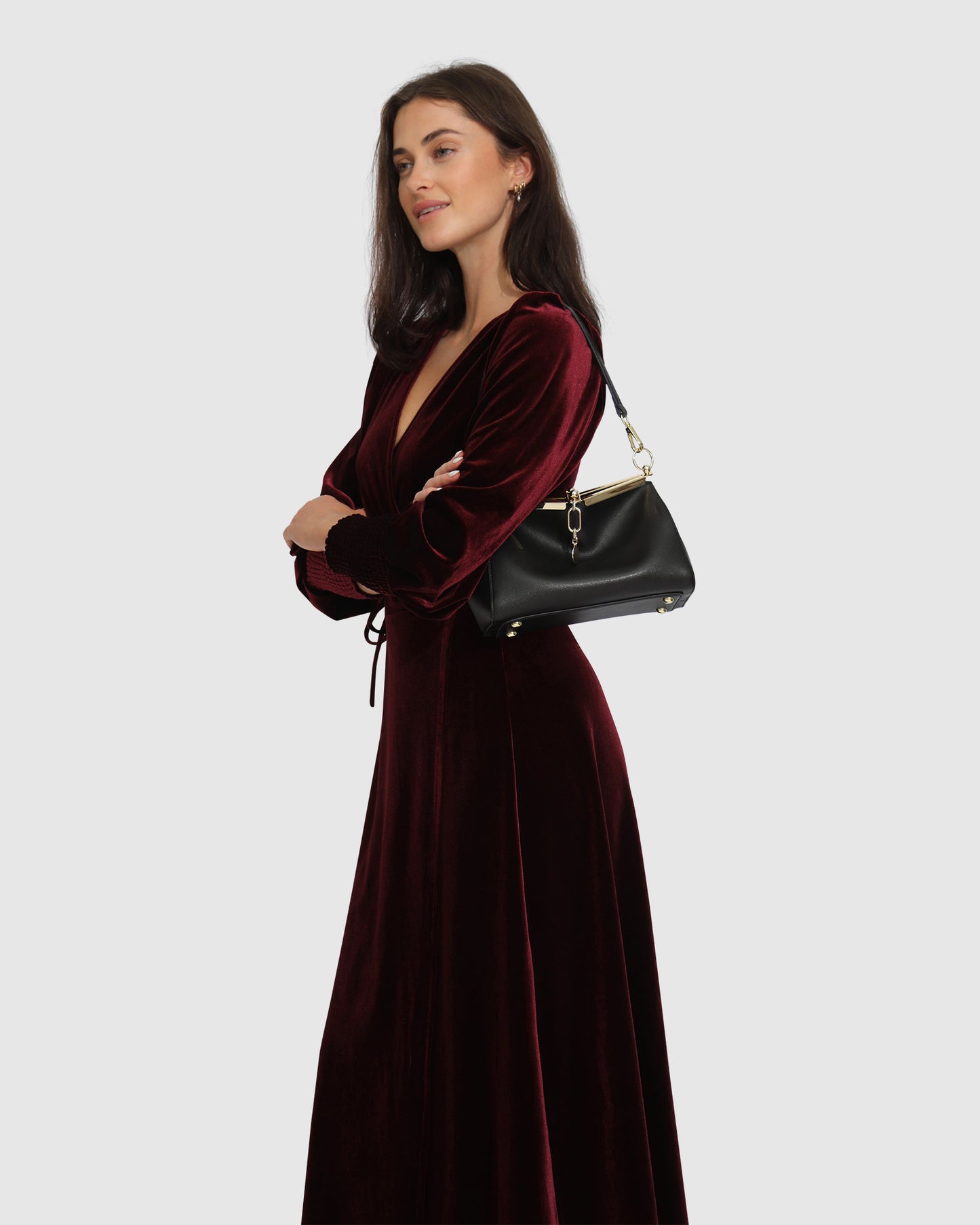 Current Mood Velvet Wrap Dress - Burgundy