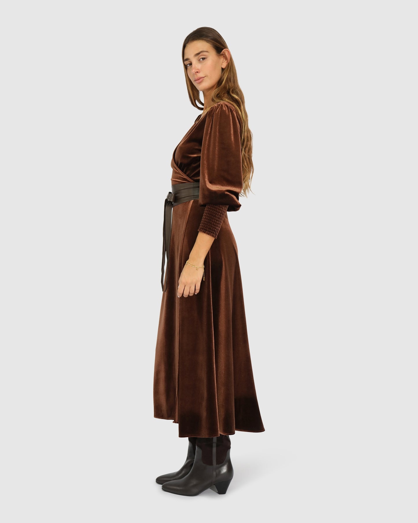 Current Mood Velvet Wrap Dress - Chocolate