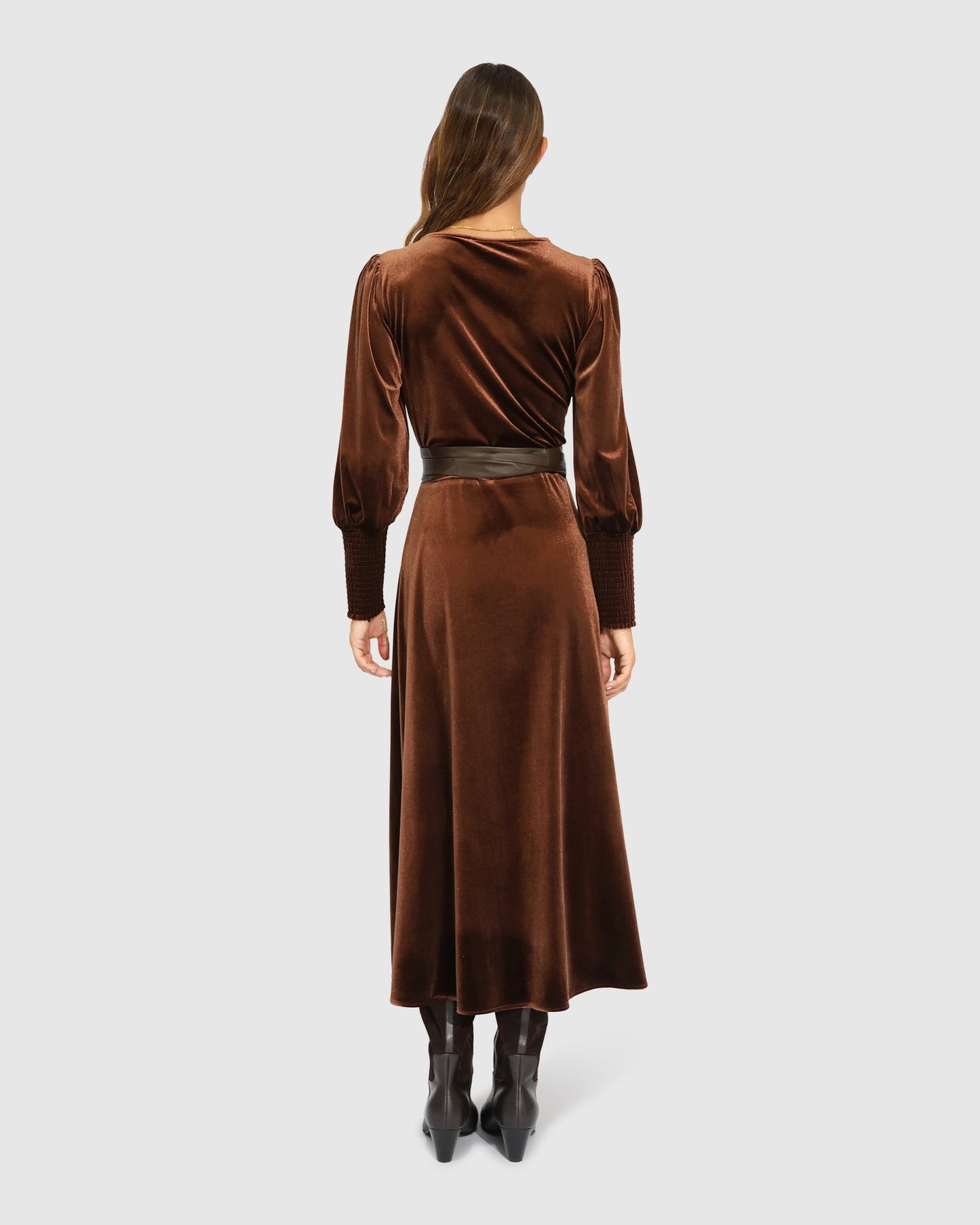 Current Mood Velvet Wrap Dress - Chocolate