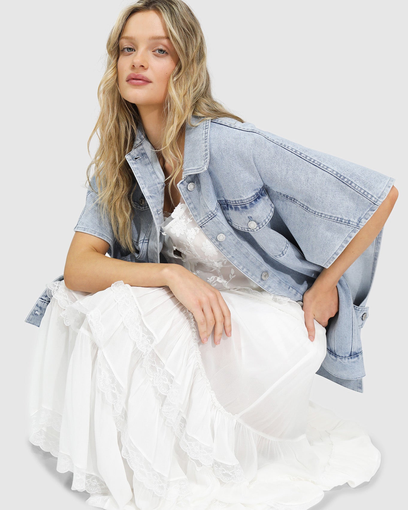 California Soul Oversized Denim Vest - Stonewash