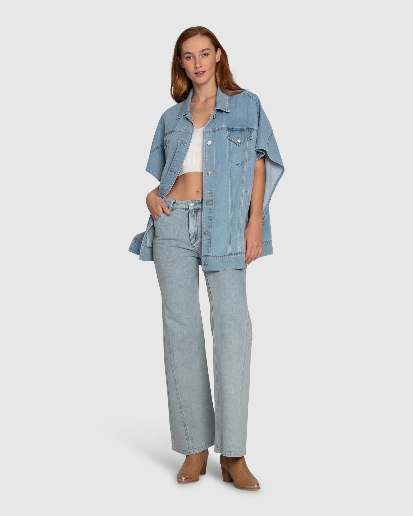 California Soul Oversized Denim Vest - Stonewash