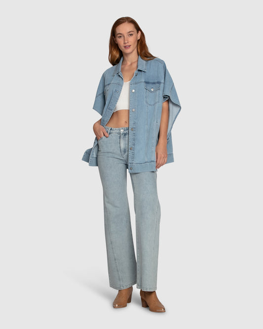 California Soul Oversized Denim Vest - Stonewash