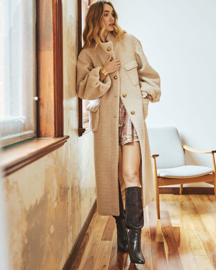 Cozy Nights Boucle Coat - Beige