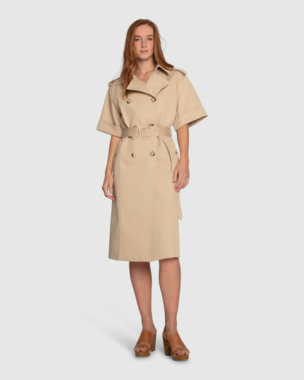 Dust & Daring Short Sleeve Trench Style Dress - Camel