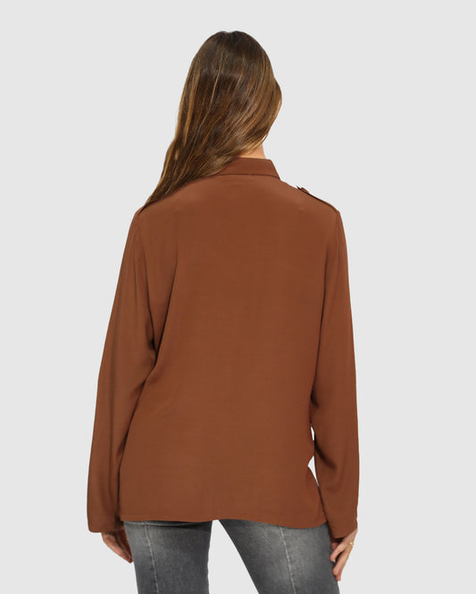 Eclipse Rolled Sleeve Blouse - Chocolate