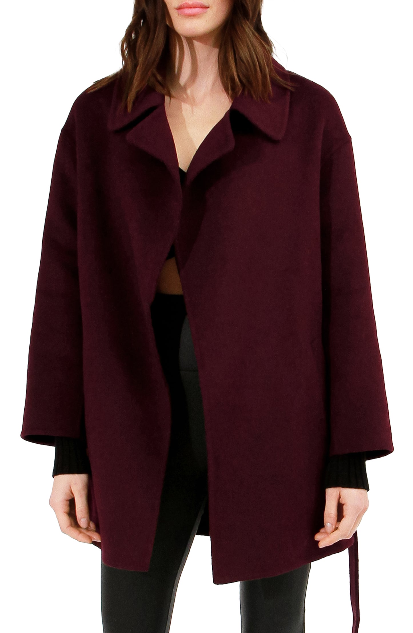 Eternal Flame Wool Blend Short Robe Coat - Burgundy