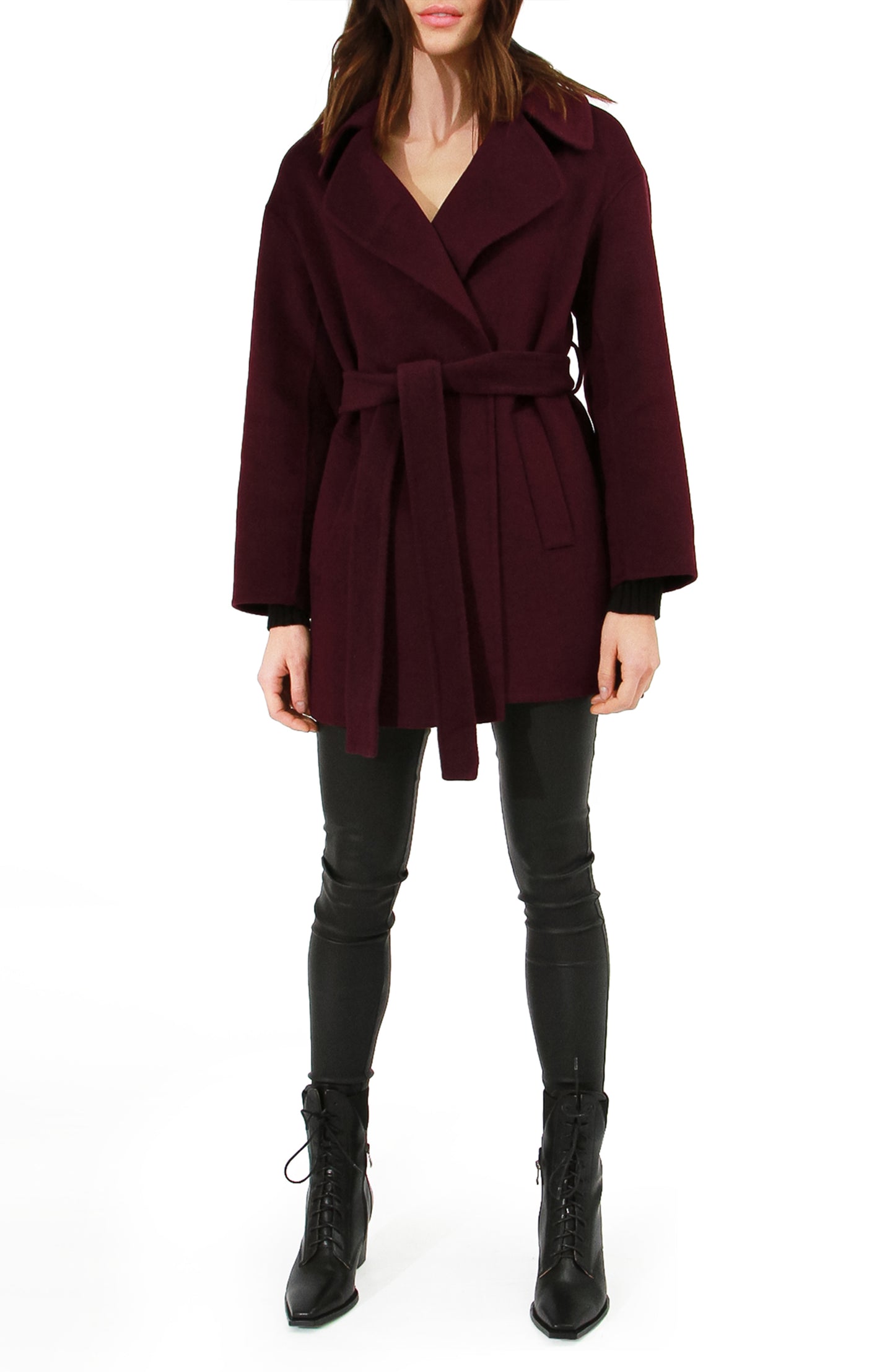 Eternal Flame Wool Blend Short Robe Coat - Burgundy