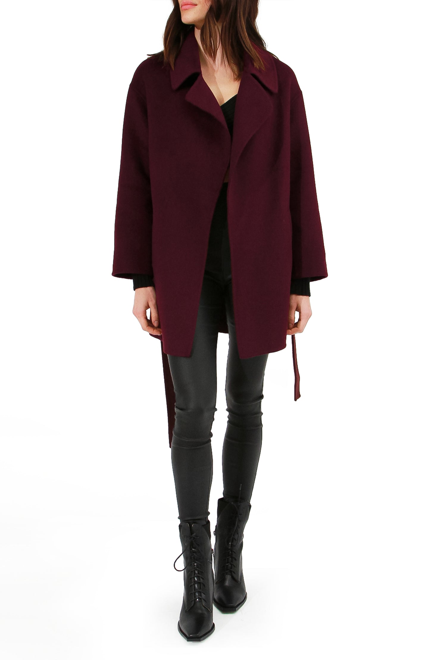 Eternal Flame Wool Blend Short Robe Coat - Burgundy