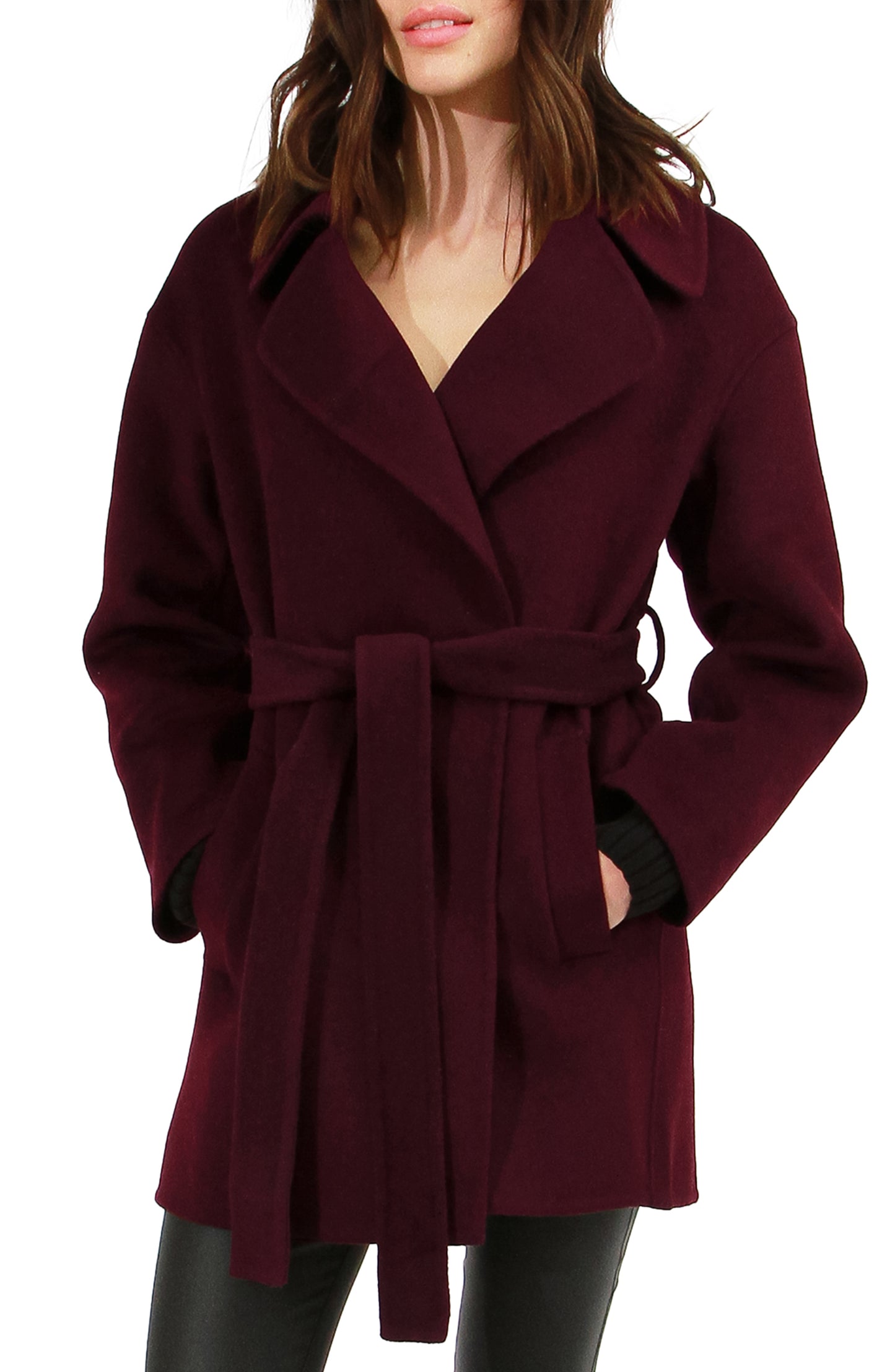 Eternal Flame Wool Blend Short Robe Coat - Burgundy