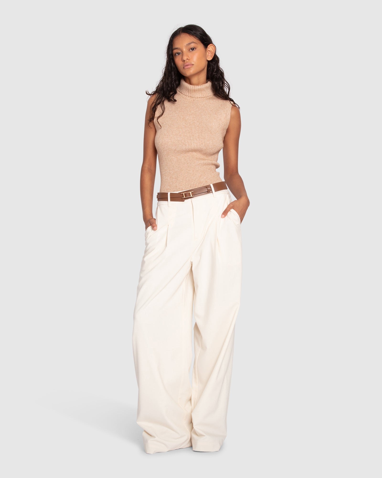 Equation Sleeveless Turtleneck Knit - Camel
