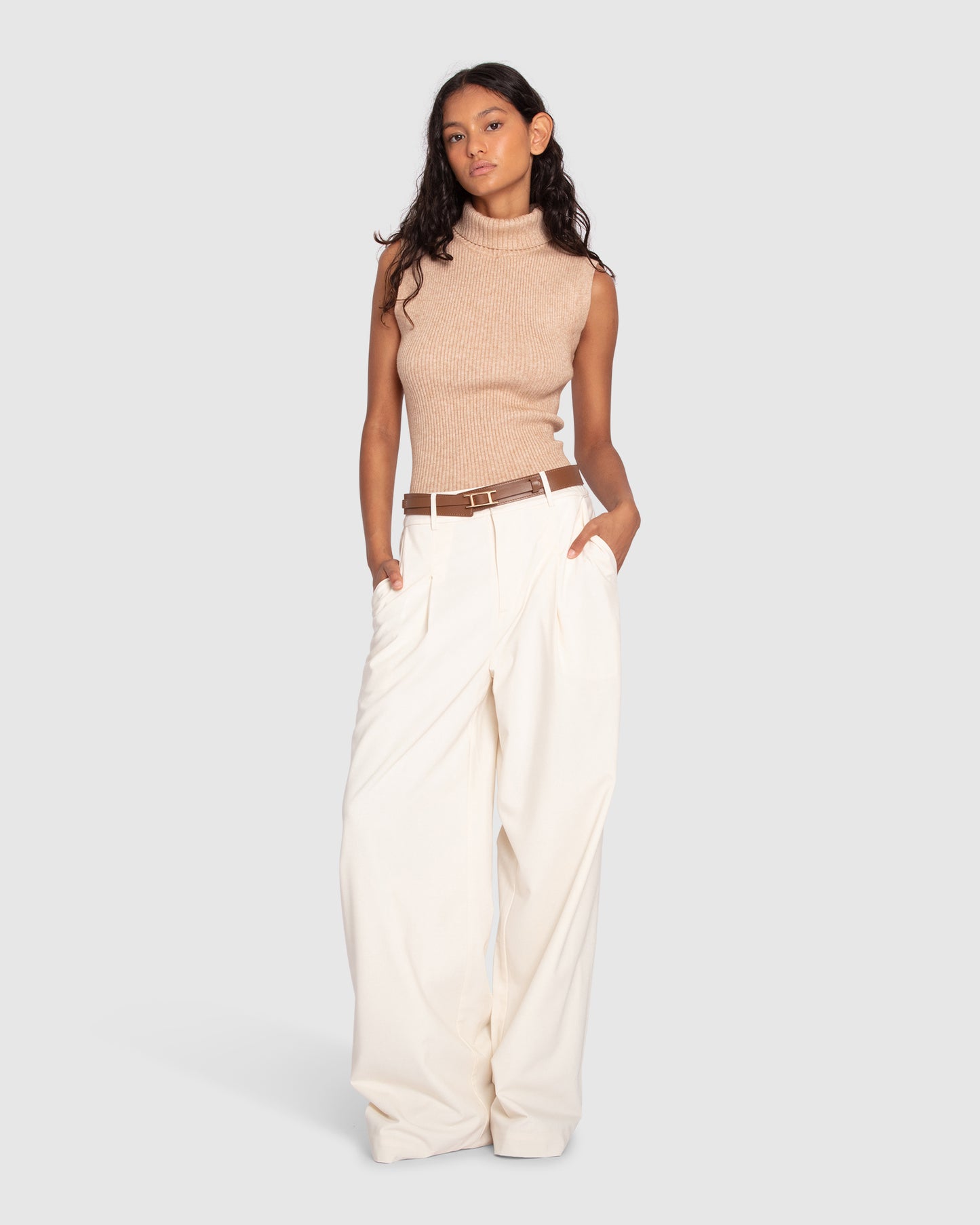 Equation Sleeveless Turtleneck Knit - Camel