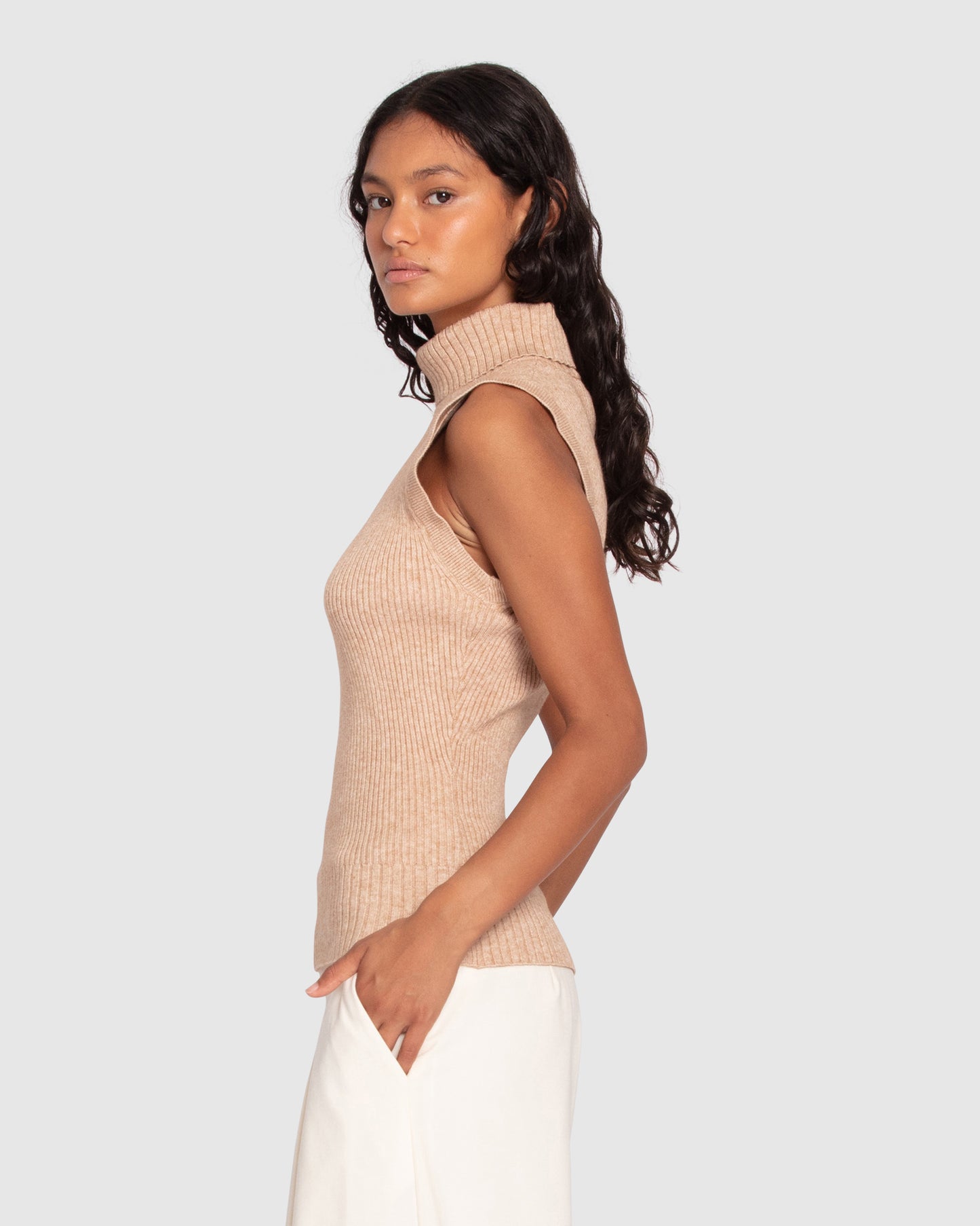Equation Sleeveless Turtleneck Knit - Camel