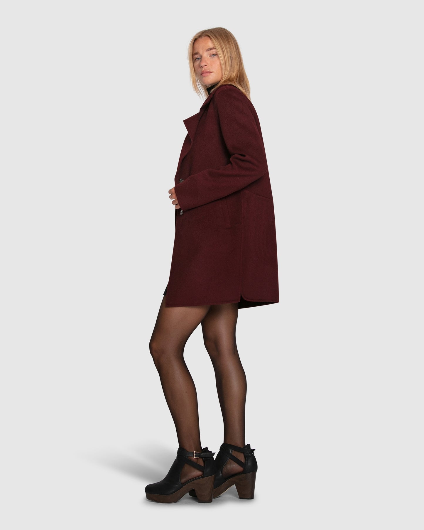 Ex-Boyfriend Wool Blend Oversized Jacket - Burgundy