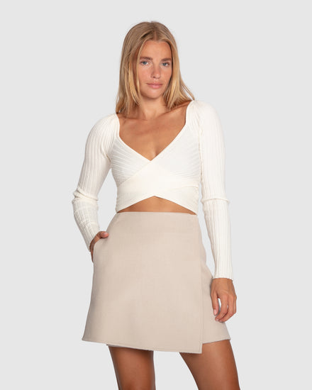 Free Bird Wool Blend Wrap Skirt - Pearl