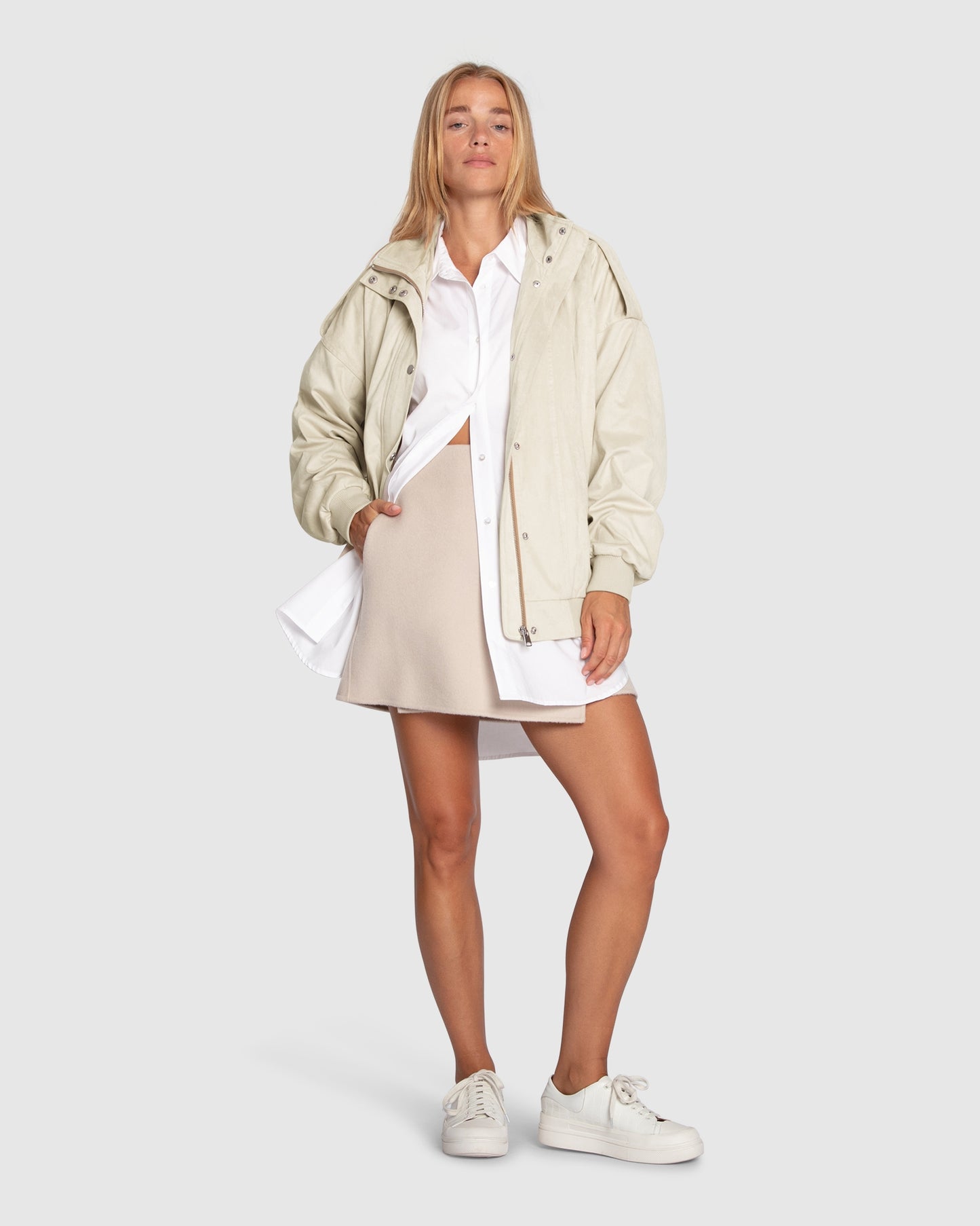 Free Bird Wool Blend Wrap Skirt - Pearl