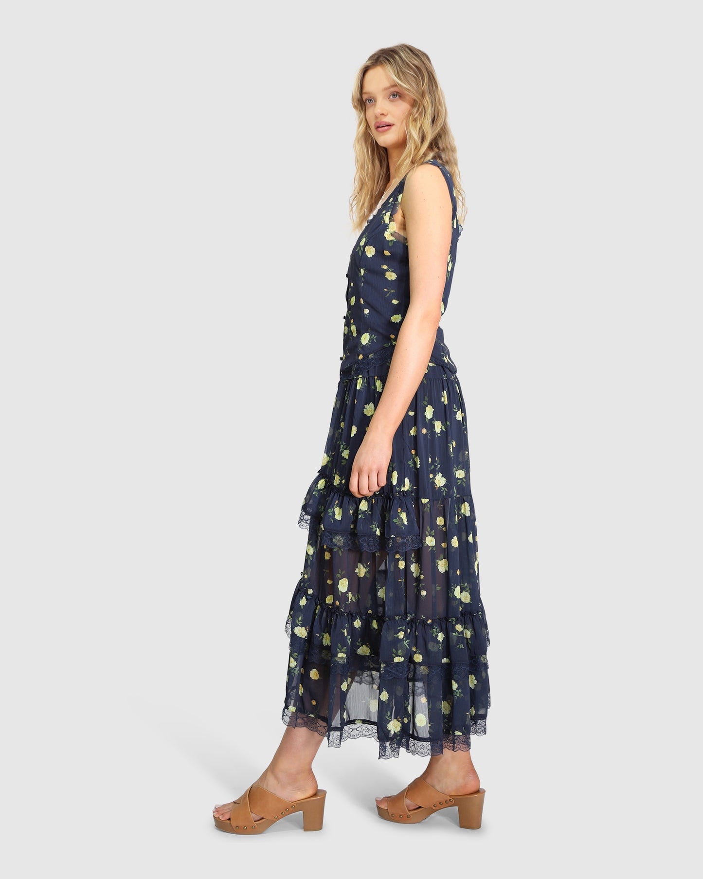 Future Lover Lace Button Up Blouse - Navy Print