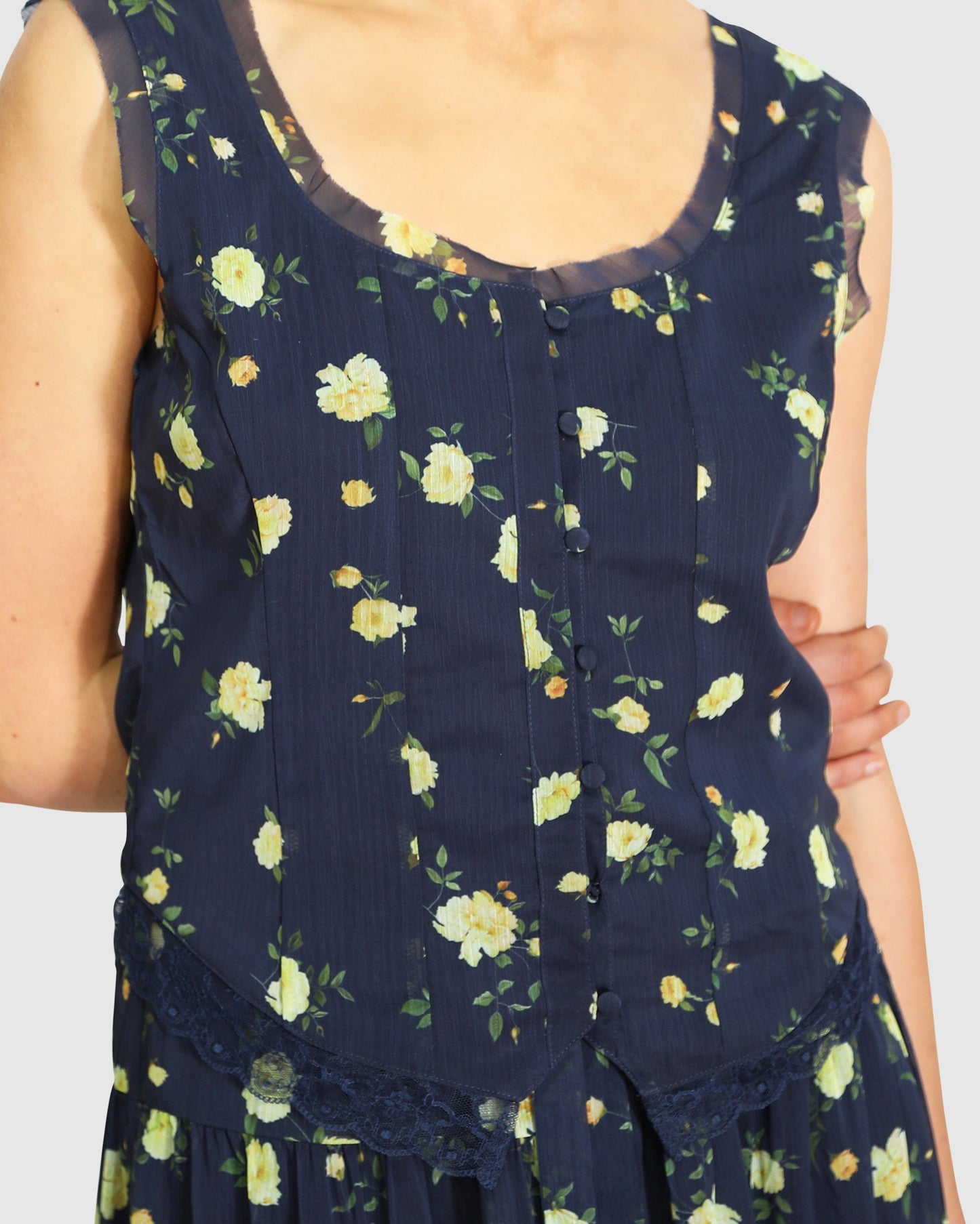 Future Lover Lace Button Up Blouse - Navy Print