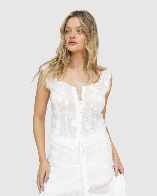Future Lover Sheer Lace Button Up Blouse - White