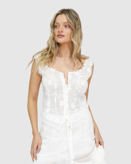 Future Lover Sheer Lace Button Up Blouse - White