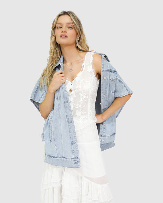 Future Lover Sheer Lace Button Up Blouse - White
