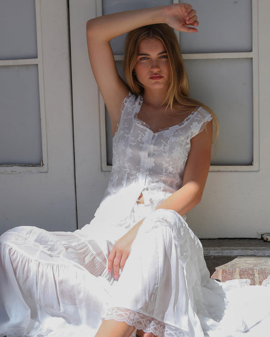 Future Lover Sheer Lace Button Up Blouse - White