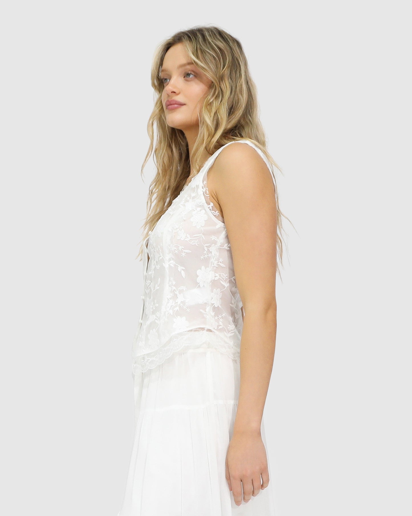 Future Lover Sheer Lace Button Up Blouse - White