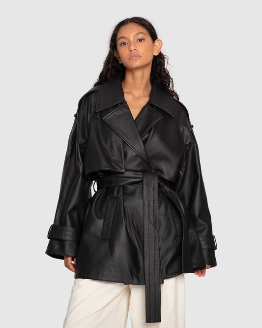 Forevermore Leather Trench Coat - Black