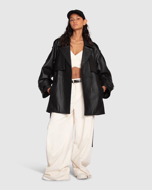 Forevermore Leather Trench Coat - Black