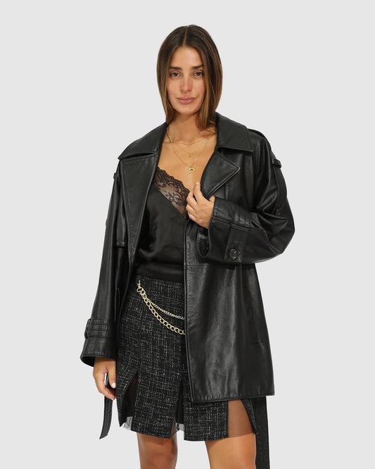 Forevermore Leather Trench Coat - Black