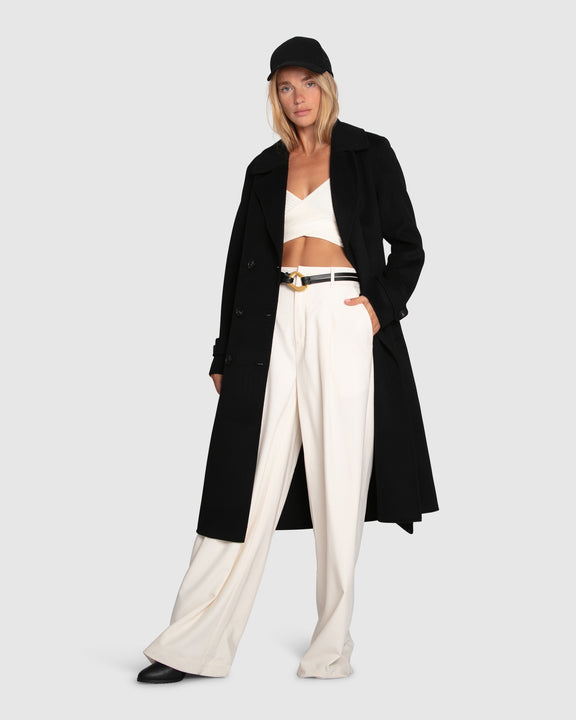 Front Runner Wool Blend Belted Coat - Black