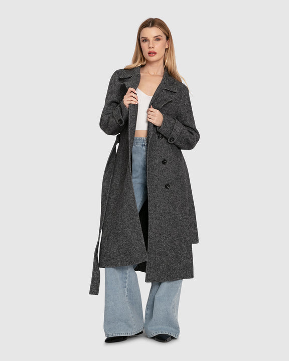 Front Runner Wool Blend Belted Coat - Charcoal